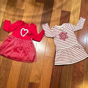 Girls Red Heart Dress and Snowflake Striped Knit Dress